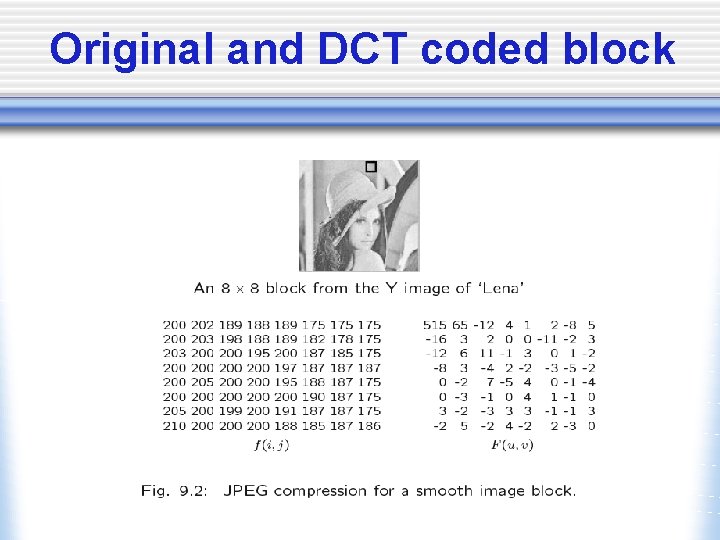 Original and DCT coded block 