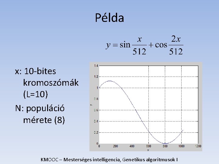 Példa x: 10 -bites kromoszómák (L=10) N: populáció mérete (8) KMOOC – Mesterséges intelligencia,