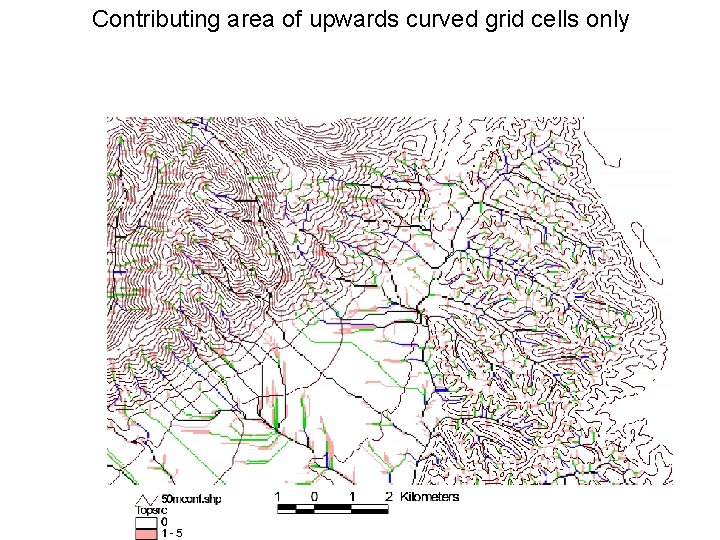 Contributing area of upwards curved grid cells only 