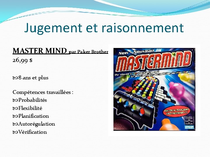 Jugement et raisonnement MASTER MIND par Paker Brothers 26, 99 $ 8 ans et