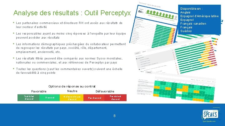 Analyse des résultats : Outil Perceptyx • Les partenaires commerciaux et directeurs RH ont