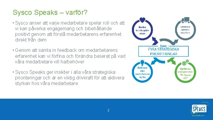 Sysco Speaks – varför? • Sysco anser att varje medarbetare spelar roll och att