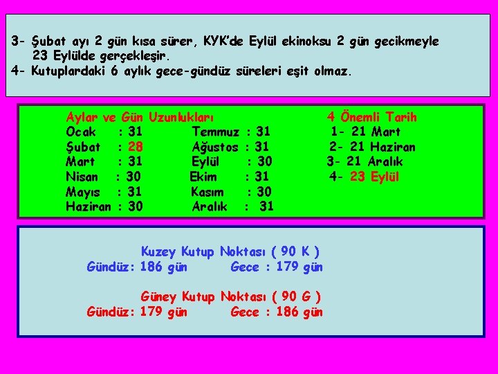 3 - Şubat ayı 2 gün kısa sürer, KYK’de Eylül ekinoksu 2 gün gecikmeyle