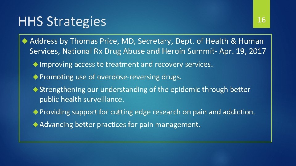 HHS Strategies 16 Address by Thomas Price, MD, Secretary, Dept. of Health & Human