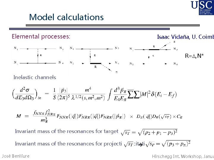 Model calculations Elemental processes: Isaac Vidaña, U. Coimb R=D, N* Inelastic channels Invariant mass