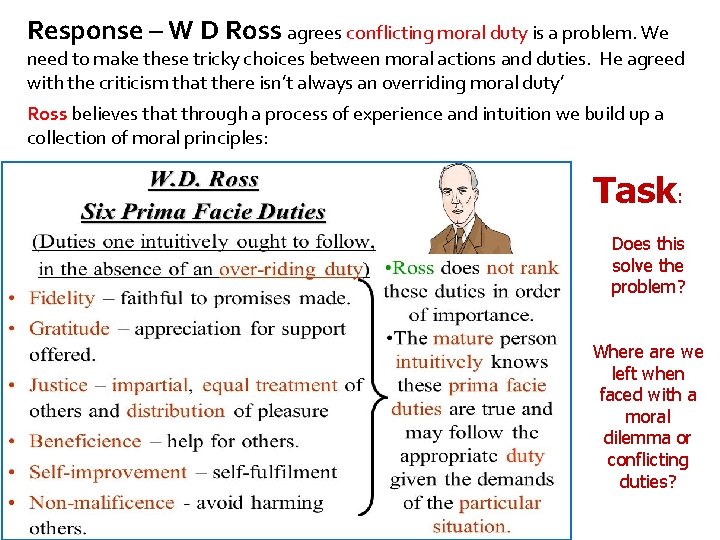 Response – W D Ross agrees conflicting moral duty is a problem. We need