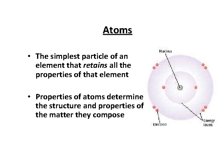 Atoms • The simplest particle of an element that retains all the properties of