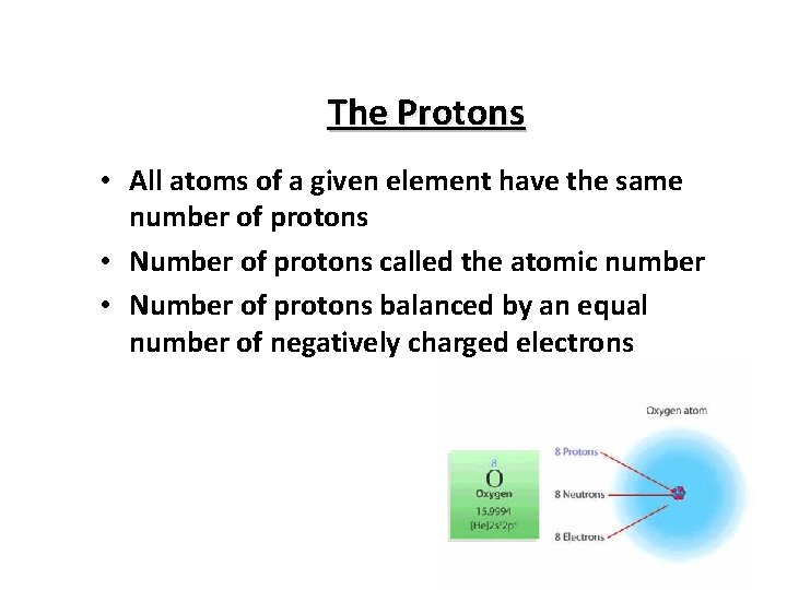 The Protons • All atoms of a given element have the same number of
