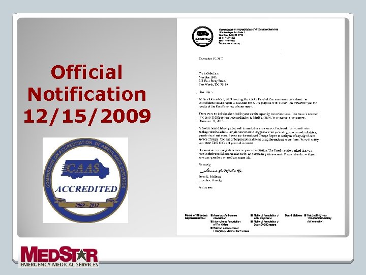 Official Notification 12/15/2009 