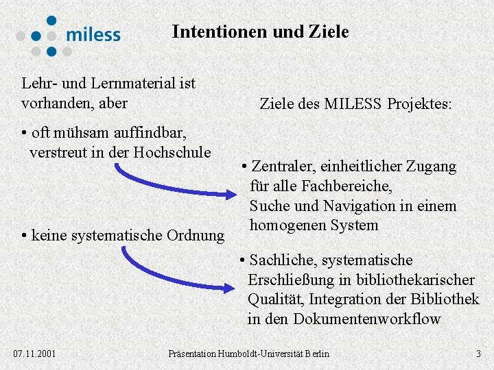 Intentionen und Ziele Lehr- und Lernmaterial ist vorhanden, aber • oft mühsam auffindbar, verstreut