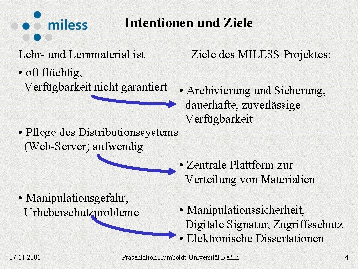 Intentionen und Ziele Lehr- und Lernmaterial ist • oft flüchtig, Verfügbarkeit nicht garantiert •