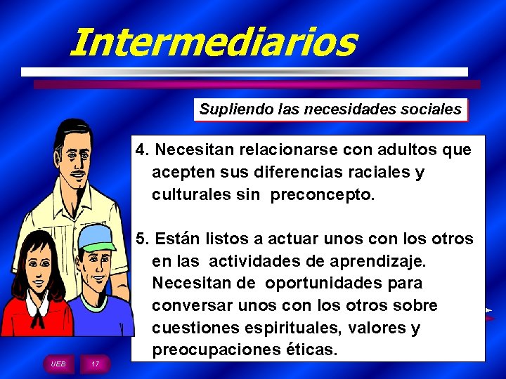 Intermediarios Supliendo las necesidades sociales 4. Necesitan relacionarse con adultos que acepten sus diferencias