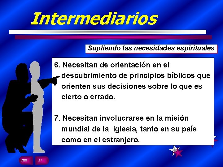 Intermediarios Supliendo las necesidades espirituales 6. Necesitan de orientación en el descubrimiento de principios