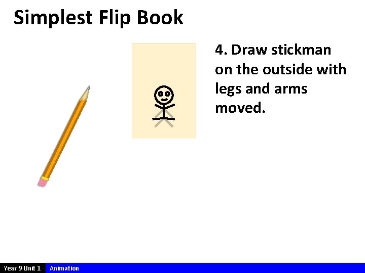 Simplest Flip Book 4. Draw stickman on the outside with legs and arms moved.