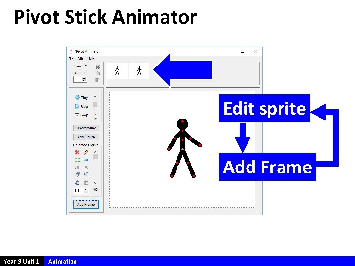Pivot Stick Animator Edit sprite Add Frame Year 9 Unit 1 Animation 