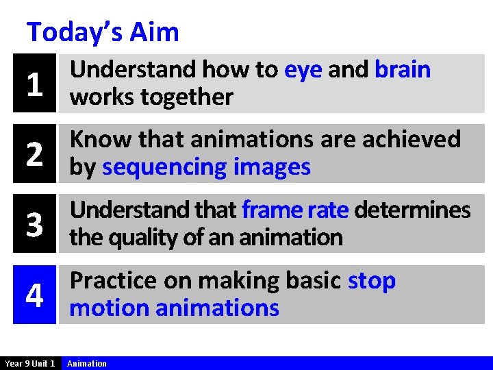 Today’s Aim 1 Understand how to eye and brain works together 2 Know that