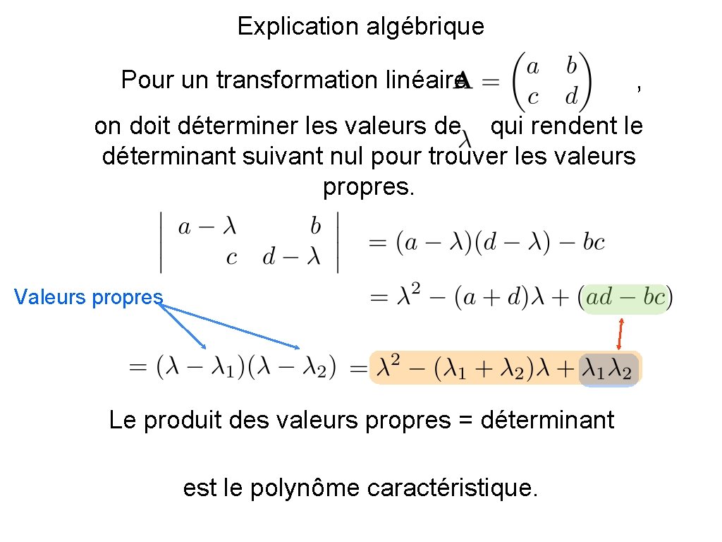 Explication algébrique Pour un transformation linéaire , on doit déterminer les valeurs de qui