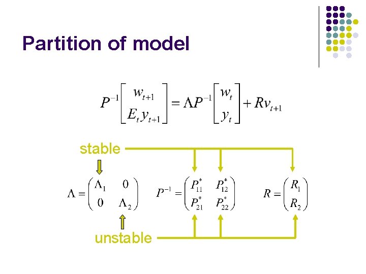 Partition of model stable unstable 