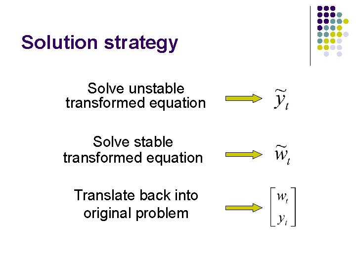 Solution strategy Solve unstable transformed equation Solve stable transformed equation Translate back into original