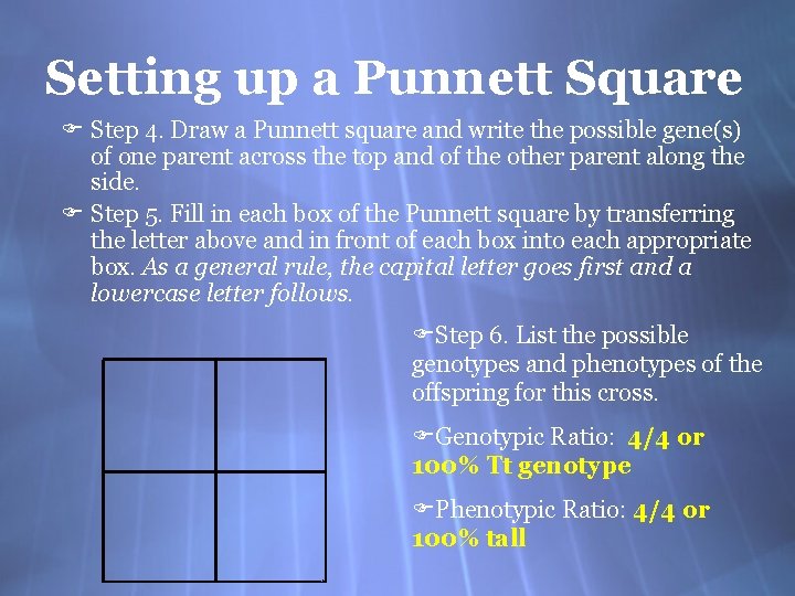 Setting up a Punnett Square F Step 4. Draw a Punnett square and write