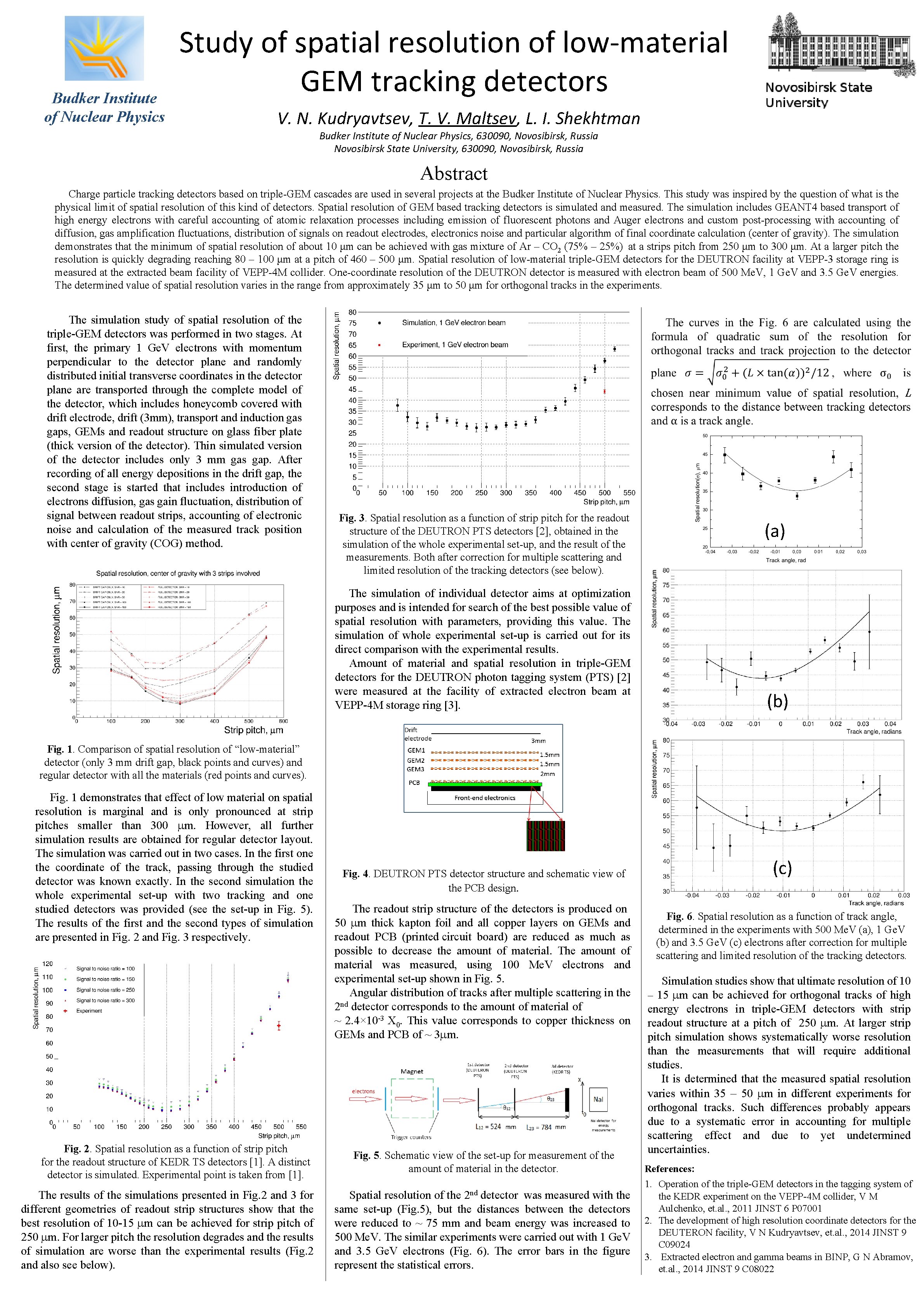 Budker Institute of Nuclear Physics Study of spatial resolution of low-material GEM tracking detectors