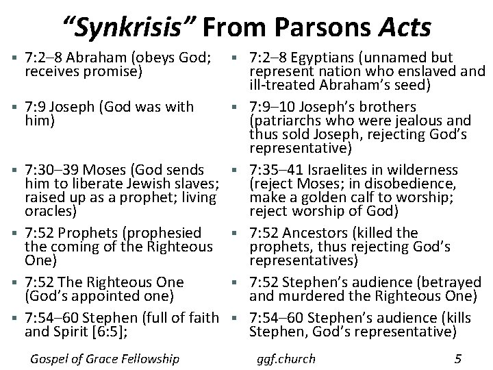 “Synkrisis” From Parsons Acts § 7: 2– 8 Abraham (obeys God; receives promise) § “Synkrisis” From Parsons Acts § 7: 2– 8 Abraham (obeys God; receives promise) §