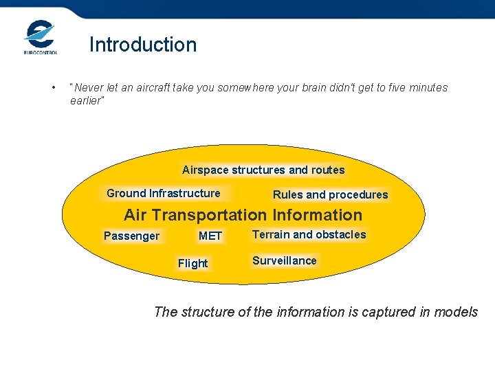 Introduction • “Never let an aircraft take you somewhere your brain didn't get to