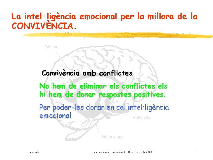 La intel·ligència emocional per la millora de la CONVIVÈNCIA. Convivència amb conflictes No hem