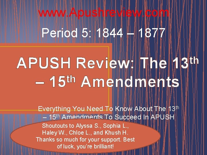 www. Apushreview. com Period 5: 1844 – 1877 th 13 APUSH Review: The th