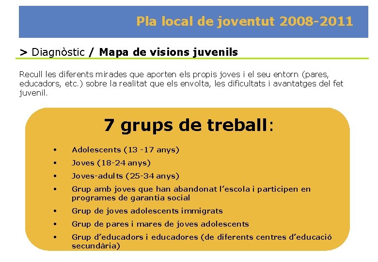 Pla local de joventut 2008 -2011 > Diagnòstic / Mapa de visions juvenils Recull