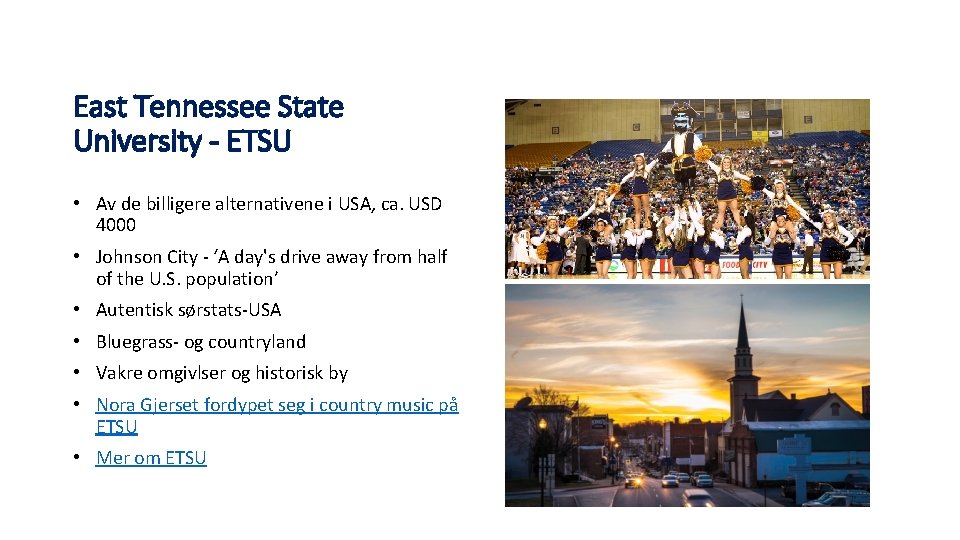 East Tennessee State University - ETSU • Av de billigere alternativene i USA, ca.