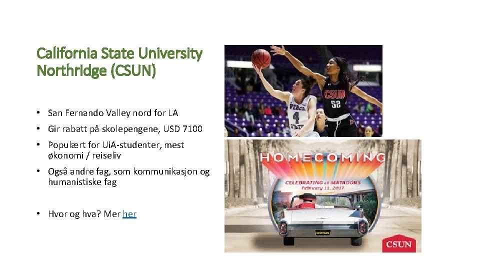 California State University Northridge (CSUN) • San Fernando Valley nord for LA • Gir