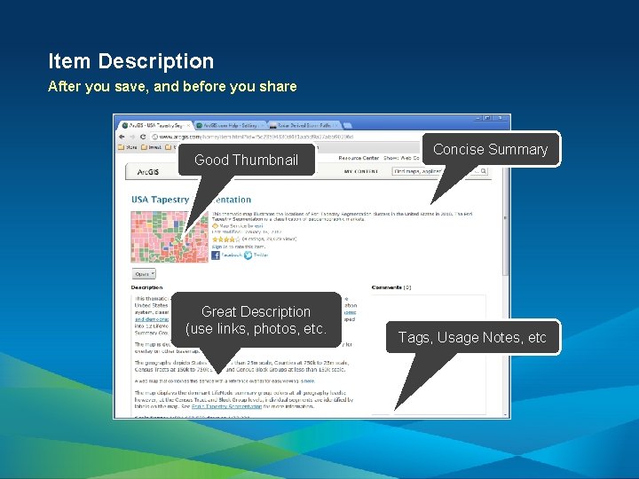 Item Description After you save, and before you share Good Thumbnail Great Description (use