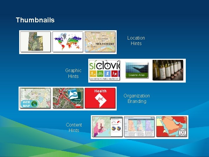 Thumbnails Location Hints Graphic Hints Organization Branding Content Hints 
