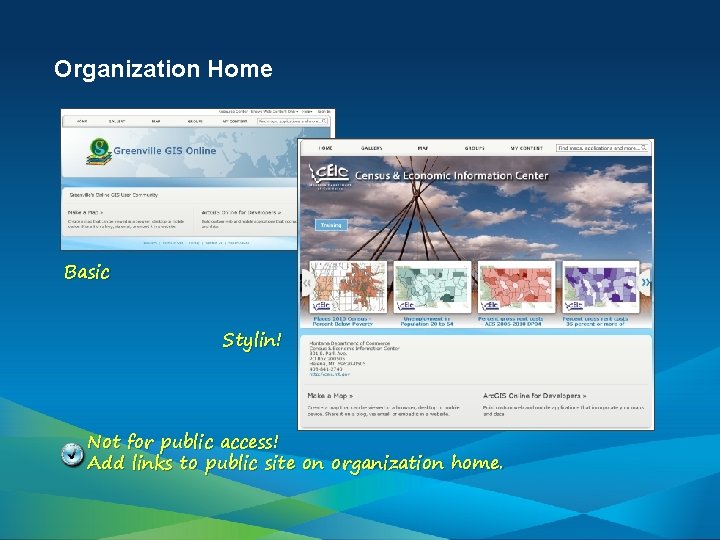 Organization Home Basic Stylin! Not for public access! Add links to public site on