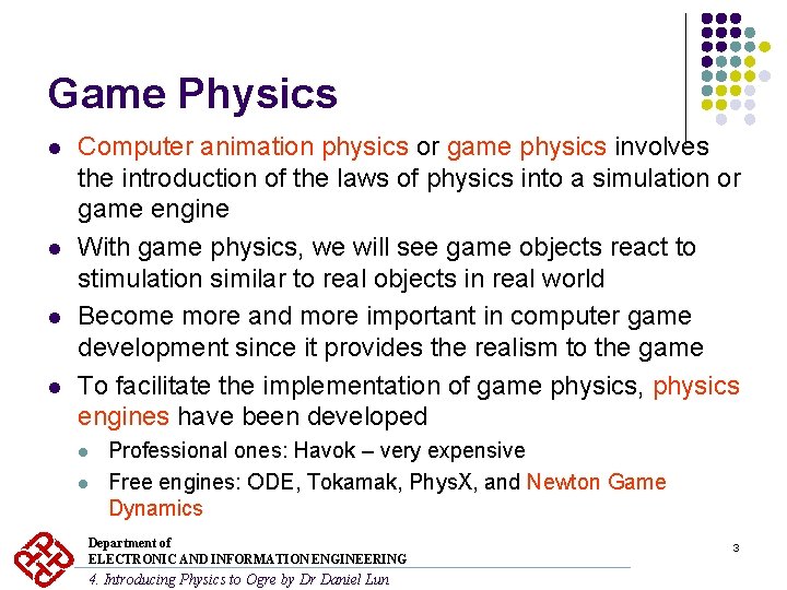 EIE 360 Integrated Project Lecture 4 Introducing Physics