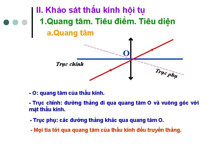 II. Khảo sát thấu kính hội tụ 1. Quang tâm. Tiêu điểm. Tiêu diện