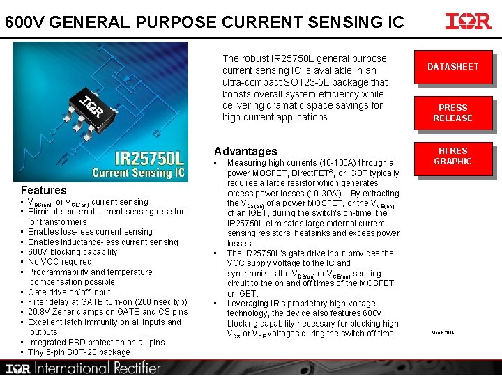 600 V GENERAL PURPOSE CURRENT SENSING IC The