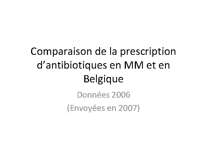 Comparaison de la prescription d’antibiotiques en MM et en Belgique Données 2006 (Envoyées en