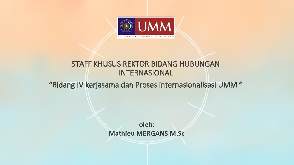 STAFF KHUSUS REKTOR BIDANG HUBUNGAN INTERNASIONAL “Bidang IV kerjasama dan Proses internasionalisasi UMM ”
