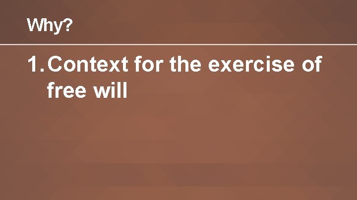 Why? 1. Context for the exercise of free will 