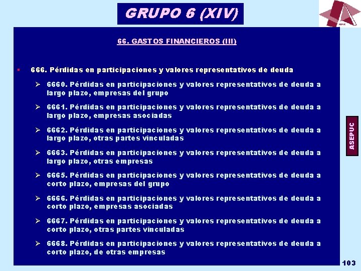 GRUPO 6 (XIV) 66. GASTOS FINANCIEROS (III) 666. Pérdidas en participaciones y valores representativos