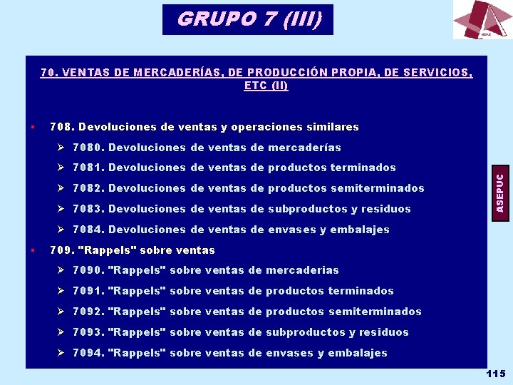 GRUPO 7 (III) 70. VENTAS DE MERCADERÍAS, DE PRODUCCIÓN PROPIA, DE SERVICIOS, ETC (II)