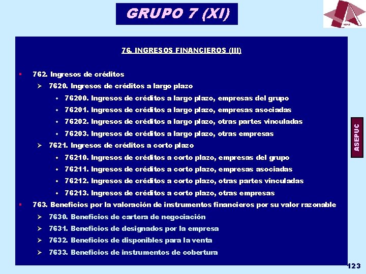 GRUPO 7 (XI) 76. INGRESOS FINANCIEROS (III) § 762. Ingresos de créditos Ø 7620.