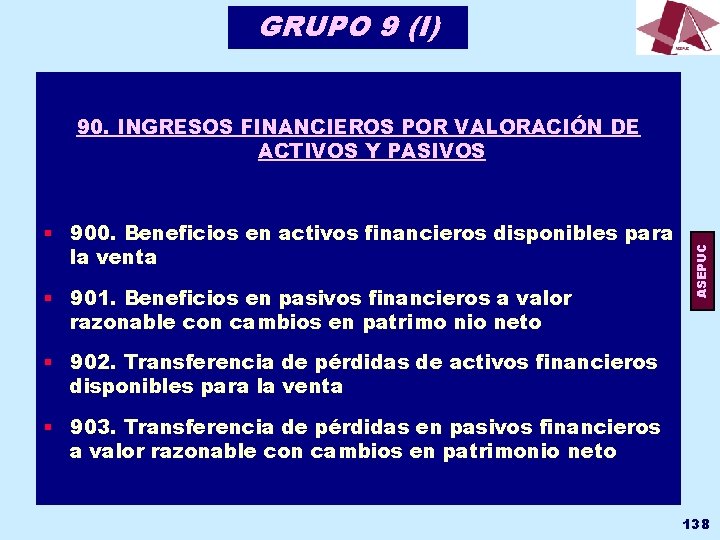 GRUPO 9 (I) § 900. Beneficios en activos financieros disponibles para la venta §