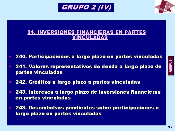 GRUPO 2 (IV) § 240. Participaciones a largo plazo en partes vinculadas § 241.