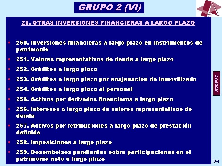 GRUPO 2 (VI) § 250. Inversiones financieras a largo plazo en instrumentos de patrimonio