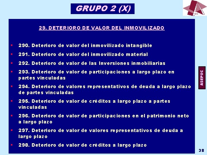 GRUPO 2 (X) § 290. Deterioro de valor del inmovilizado intangible § 291. Deterioro