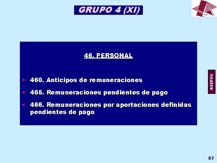 GRUPO 4 (XI) § 460. Anticipos de remuneraciones § 465. Remuneraciones pendientes de pago