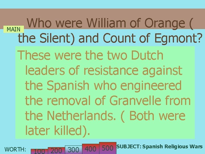 Who were William of Orange ( MAIN the Silent) and Count of Egmont? These